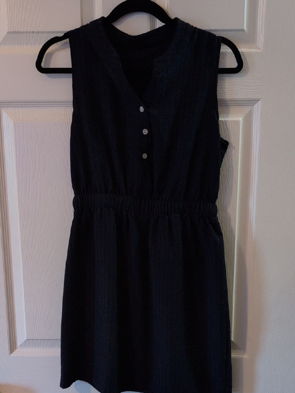 Sleeveless Navy, black stripe Elastic-Waist Dress